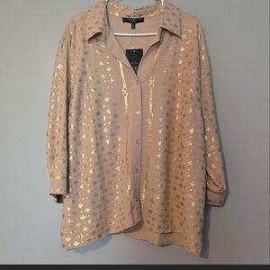 Como Black Button-Down Blouse with Gold Foil Chain Print
